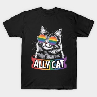 Ally Cat Straight Lgbt Supporter Gay Pride Ally Rainbow T-Shirt